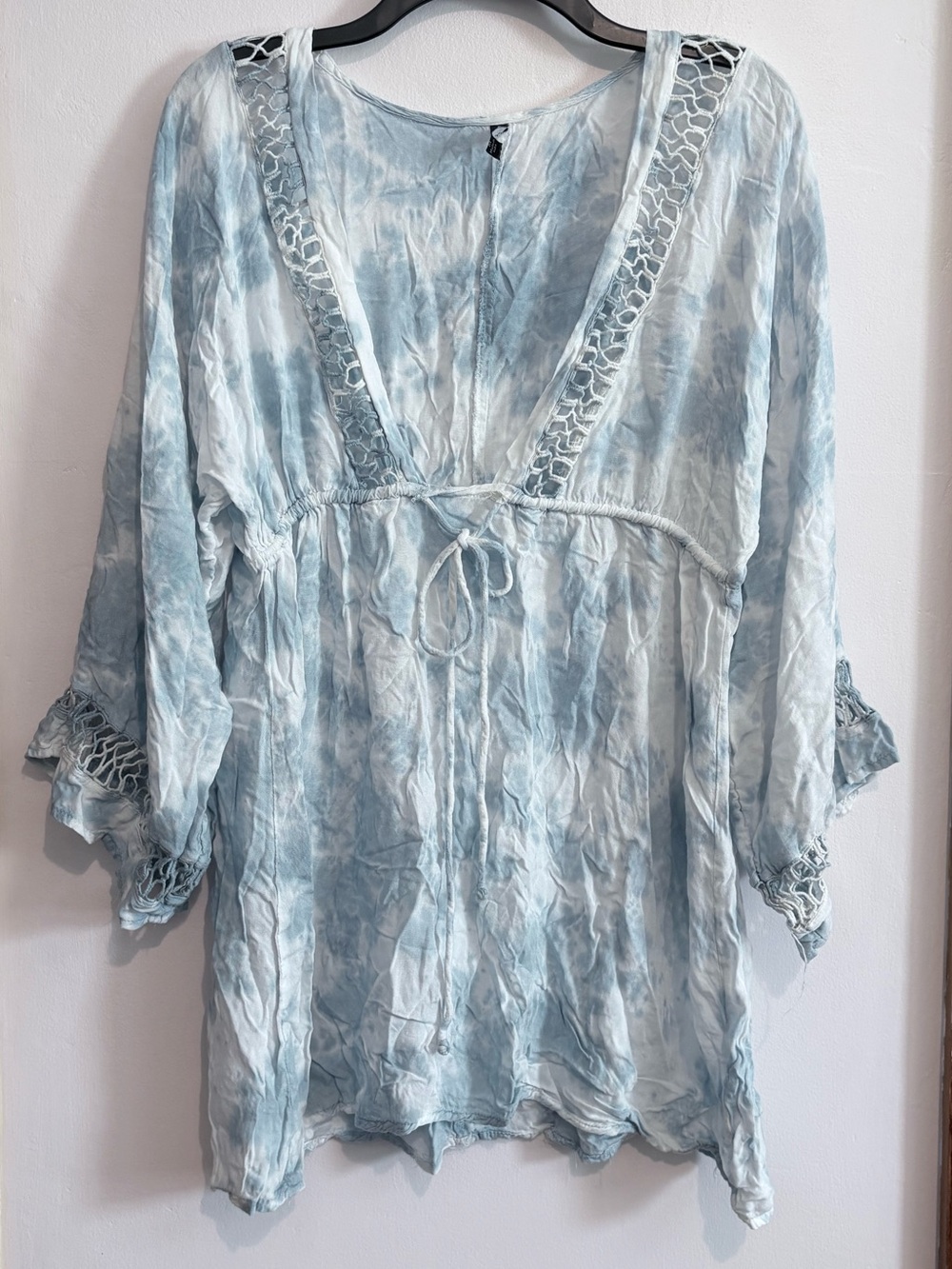 Raviya Light Blue Tie-Dye Crochet Trim Swim Coverup